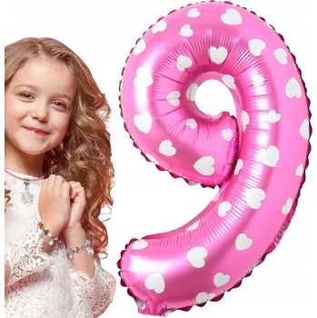 Balónek FOLIOVÝ BALÓNEK ČÍSLICE 9 RŮŽOVÝ SRDCE NAROZENINY 80 cm