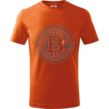 Bitcoin tištěný spoj - Tričko dětské bavlněné - 134 cm/8 let ( Oranžová )