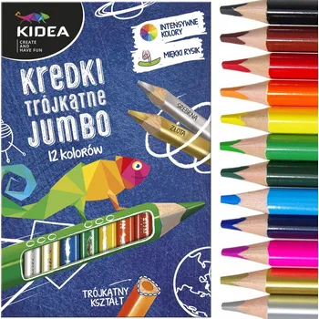 Pastelka Pastelky trojhranné silné 12 barev KIDEA + zlatá, stříbrná