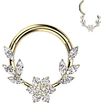 Piercing Zlacený ocelový septum piercing kytička s lístky (1,2 x 10 mm)