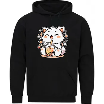 Pánská mikina Pánská mikina Kawaii Kočka s Bubble Tea (Velikost: 5XL, Barva: Černá)