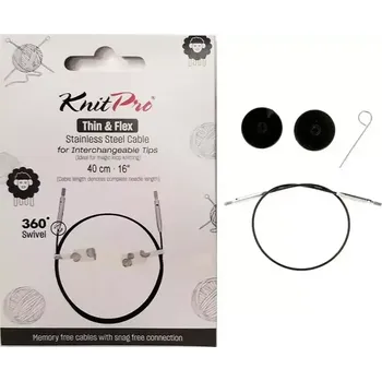 Jehlice KnitPro Thin & Flex Černé otočné ocelové lanko 360° 40Cm (KnitPro Černé otočné ocelové lanko 360° 40Cm)