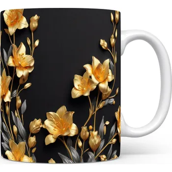 Hrnek s květinovým motivem v zlaté barvě