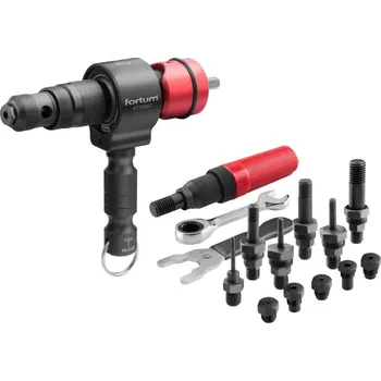 Nýtovací pistole Nástavec nýtovací na vrtačku T-COMBO, sada pro matice M3-M12 i trh. nýty 2,4-6,4mm, CrMoV FORTUM