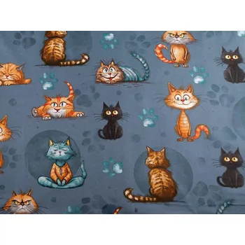 Bavlněná látka / plátno kočky METRÁŽ - (940) modrá jeans