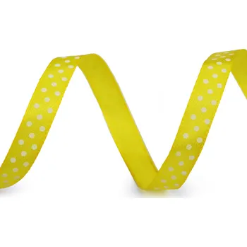 Stuha Saténová stuha s puntíky šíře 10 mm, velké, 1 žlutá