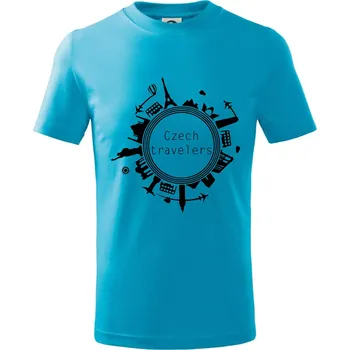 Chlapecké tričko Czech Travelers jednobarevný - Tričko dětské bavlněné - 98 cm / 2 roky ( Světlý tyrkys )