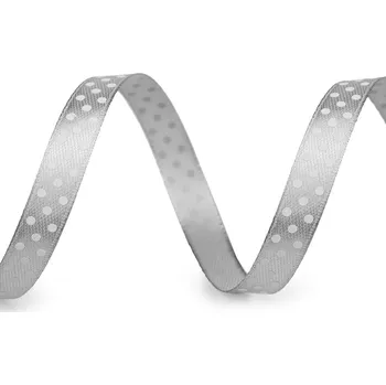 Stuha Saténová stuha s puntíky šíře 10 mm, velké, 6 šedá
