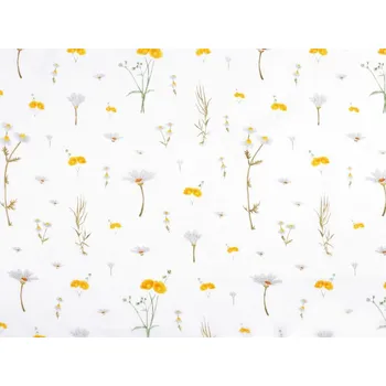 Bavlněná látka / plátno luční kvítí METRÁŽ - (1700) bílá