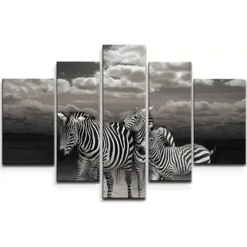 Obraz Sablio Obraz - 5-dílný Zebry u vody: 125x90 cm