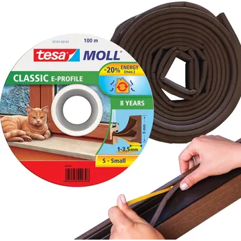 Těsnění do okna a dveří SAMOLEPICÍ HNĚDÉ GUMOVÉ TESA profil E 9 a délka 1 metr
