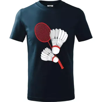Chlapecké tričko Badminton - pálka a košík - Tričko dětské bavlněné - 98 cm / 2 roky ( Námořní modrá (velmi tmavá - téměř černá) )