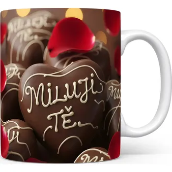 Hrnek Miluji Tě – čokoládová srdce a růžové lístky