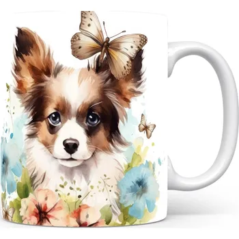 Hrnek s roztomilým papillonem a květinovým motivem