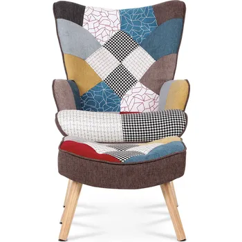 Křeslo Křeslo s taburetem patchwork masiv kaučukovník AK-305 PW2