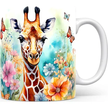 Hrnek se žirafou a květinovým motivem – roztomilým motivem