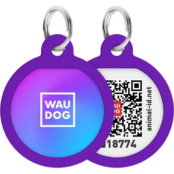 psí známka WAUDOG chytrá ID známka s QR tagem Gradient fialovo-růžová