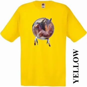 Pánské tričko levne-bavlnene-tricko-indianske-potisk-kun-mustang Barva: Yellow - žlutá, velikost: XXL