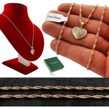 Náhrdelník KRÁSNÝ ZLATÝ DÁMSKÝ NÁHRDELNÍK SRDÍČKO SE ZIRKONY 18K DÁREK PRO NI