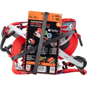 Upínací popruh QUICKLOADER® Retractable 1200 kg • 4,5 m x 25 mm • 2-pack