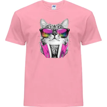 Pánské tričko levne-bavlnene-tricko-potisk-kocka-sluchatka Barva: Pink neo - pastelově růžová, velikost: L