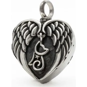 Náhrdelník Stříbrný pietní náhrdelník s prostorem pro obrázek - Srdce s andělskými křídly a visací kočičkou - Stříbrný pietní náhrdelník - Srdce s andělskými křídly a visací kočičkou