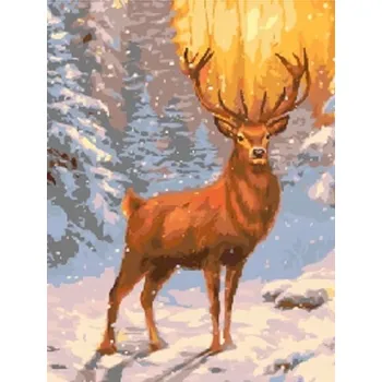 Obraz DIAMANTOVÁ VÝŠIVKA MOZAIKA JELEN V LESE V ZIMĚ 2000735