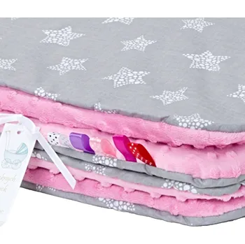 Dětská deka Mamo Tato Oboustranná deka Bavlna, Minky - 75 x 100 cm, Stars, šedá/růžová