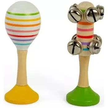 Hudební nástroj pro děti Bigjigs Toys Sada Rumba koule žlutá a rolničky zelené