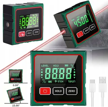 Úhloměr DIGITÁLNÍ ÚHLOMĚR 4x90° S MAGNETEM MĚŘIČ ÚHLŮ VODVÁHA UKAZATEL ÚHLŮ