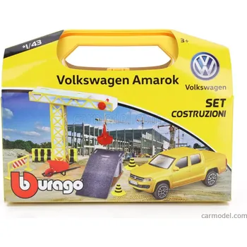 autíčko Bburago Accessories Diorama - Set Build Construction - Set Costruzioni - With Volkswagen Amarok Pick-up 2019 1:43 Žlutá