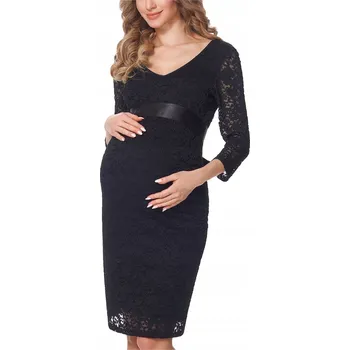 Dámské šaty Be Mammy těhotenské šaty midi s dlouhým rukávem černé velikosti M