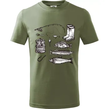 Chlapecké tričko Rybářský set - Tričko dětské bavlněné - 98 cm / 2 roky ( Khaki )
