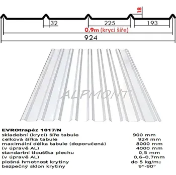 Střešní krytina Trapézový plech 1017/N lakovaný pozink 0.5mm RAL 9007 stříbrná tmavá dl.2mb (Kvalitní Česká pozinkovaná plechová krytina Lakovaná)