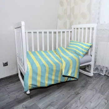 Povlečení Sablio Mikroplyšové dětské povlečení do postýlky Modrožluté pruhy - 100x135 / 40x60