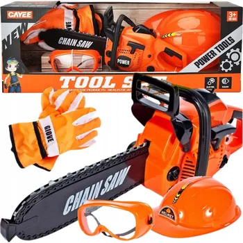 Dětská dílna ŘETĚZOVÁ PILA, MOTOROVÁ + PŘILBA, BRÝLE, RUKAVICE