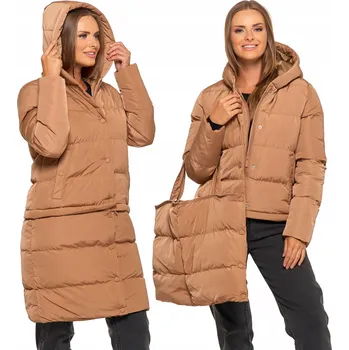 Dámský kabát Dlouhá Dámská Bunda Kabát 2v1 Odnímatelná Péřová Teplá Stylová MORAJ S