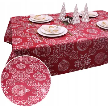 ubrus Obrus Świąteczny BN25 – Červený ubrus odolný proti skvrnám 320x140 cm s vánočním motivem
