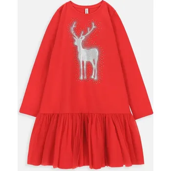 Dámské šaty Vánoční Šaty 146 Červené Šaty s sobím Coccodrillo