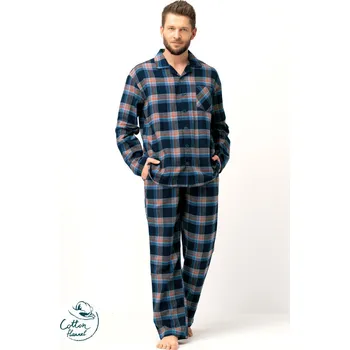 Pánské pyžamo Flanelové pánské pyžamo tmavě modré s károvaným vzorem, tmavě modrá XL i170_MNS 431 XL