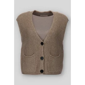 Dámský svetr Krátká vesta hrubý úplet RAY 5193 barva: hnědá-fango