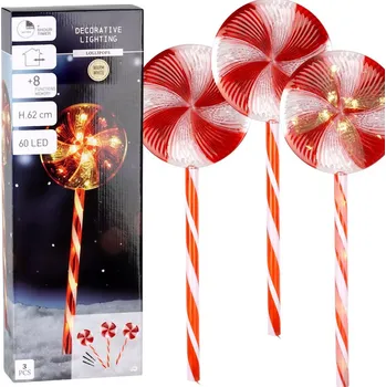 Venkovní osvětlení Vánoční světýlka lízátko venkovní 60 LED 62 cm 3 ks