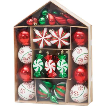 Vánoční ozdoba MagicHome Vianoce Koule MagicHome Vánoce, sada, 32 ks, červená-zelená-bílá, mix, na vánoční stromek