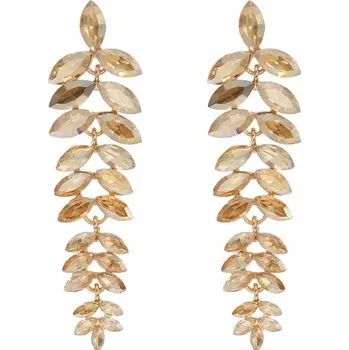 Náušnice Zlaté náušnice barvy šampaňského se zirkony, visací lístky, VELKÉ dámské