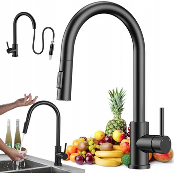 Vodovodní baterie KUCHYŇSKÁ BATERIE S VYTÁHNOU SPRCHOU ČERNÁ KRAN KUCHENNY STOJÍCÍ