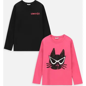 Tričko pro dívku 2-Pack 122 Balení triček s kočkou Mokida WM4