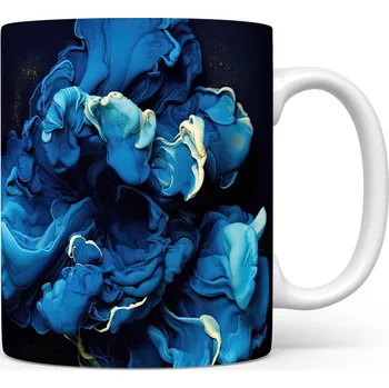 Elegantní modrý hrnek s abstraktním motivem květin