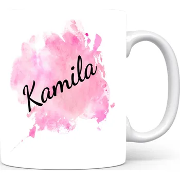 Hrnek se jménem Kamila – růžový akvarel