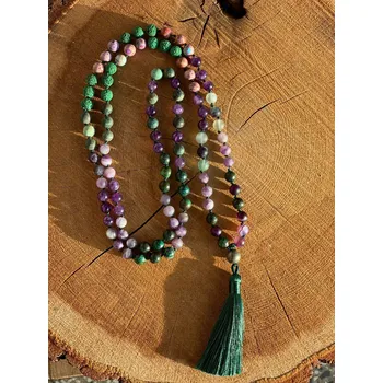 Náhrdelník RV studio Louny s.r.o. Korálky Mala ze vzácných kamenů - Ametyst, Fluorid a Láva