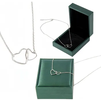 Řetízek STŘÍBRNÝ ŘETÍZEK DVĚ SRDCE Z SRDÍČKA OCEL + KRABIČKA